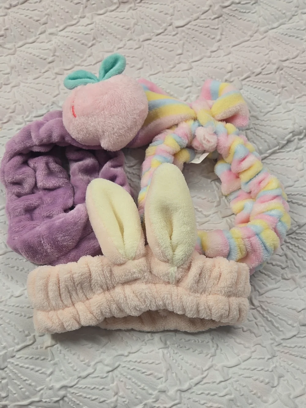 Plush Bunny Ear & Pastel Headband Set for Kids - Peach, Purple, Multicolor